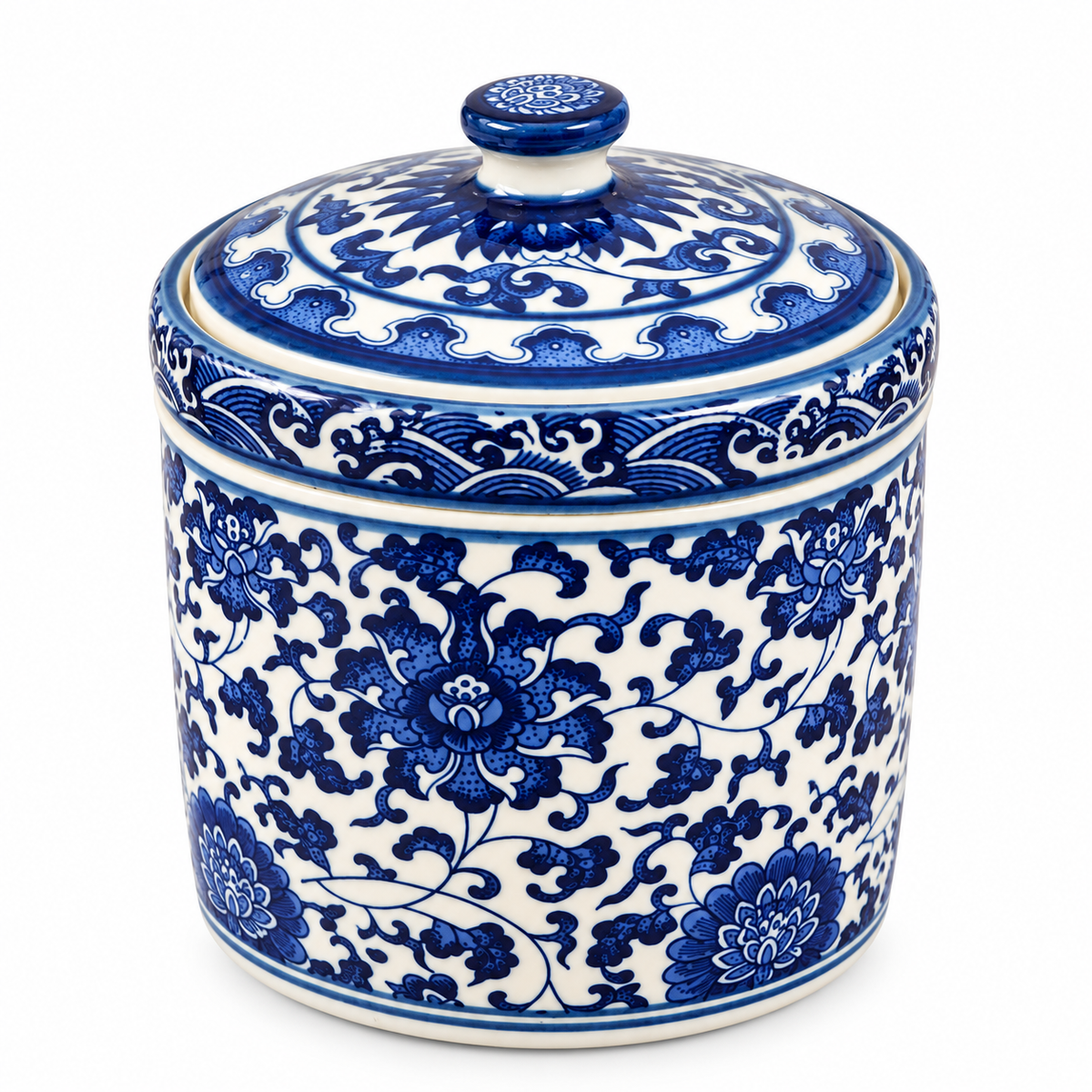 Ming Blue Lotus Ceramic Lidded Jar