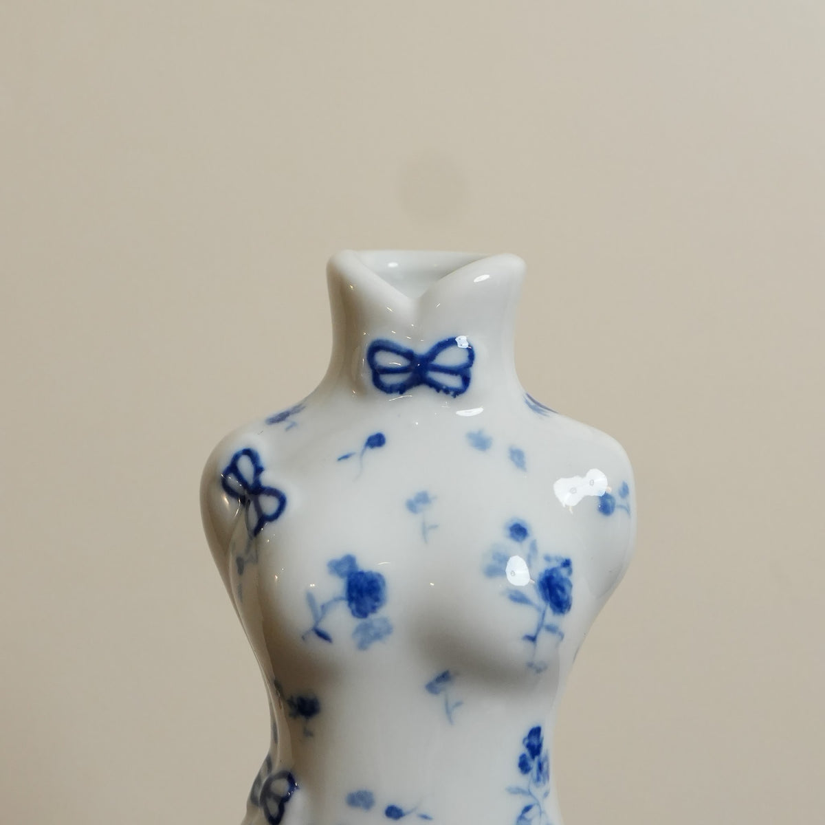 Blue Rose Qipao Lady Ceramic Bud Vase