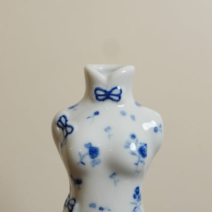 Blue Rose Qipao Lady Ceramic Bud Vase
