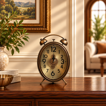 Antique Brass Twin Bell Table Clock