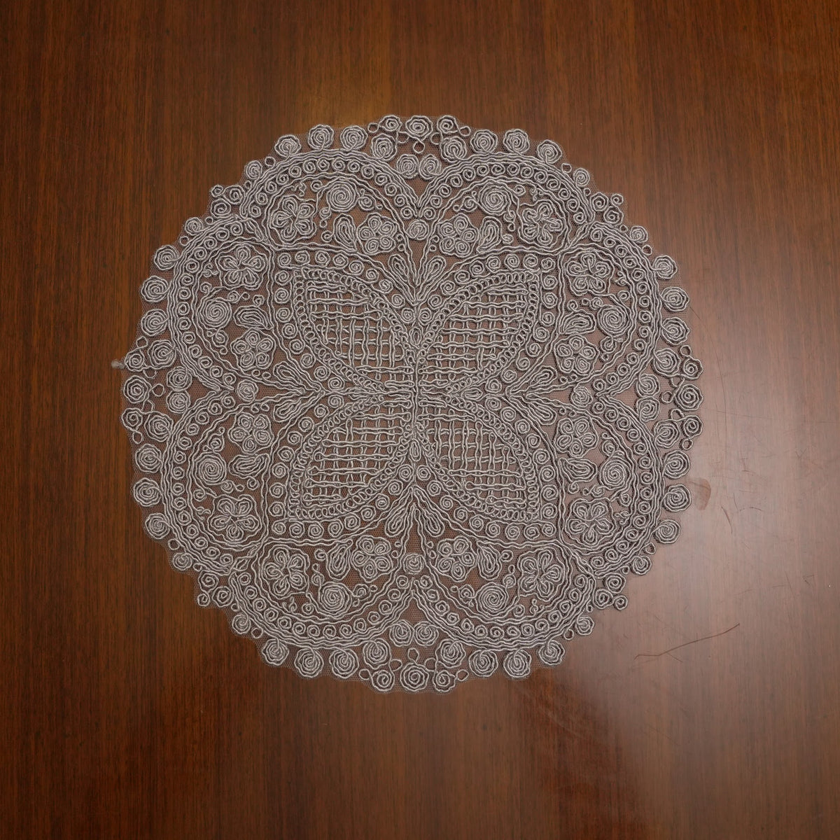 Silver Grey Lattice Crochet Lace Round Table Mat (Set of 2)