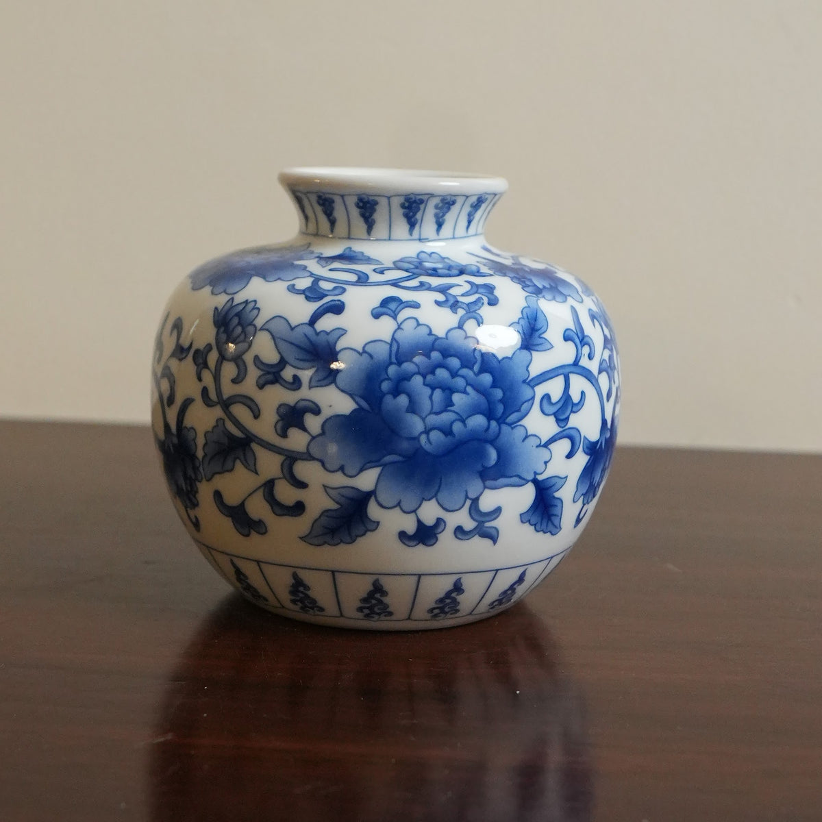 Blue Peony Ceramic Round Vase