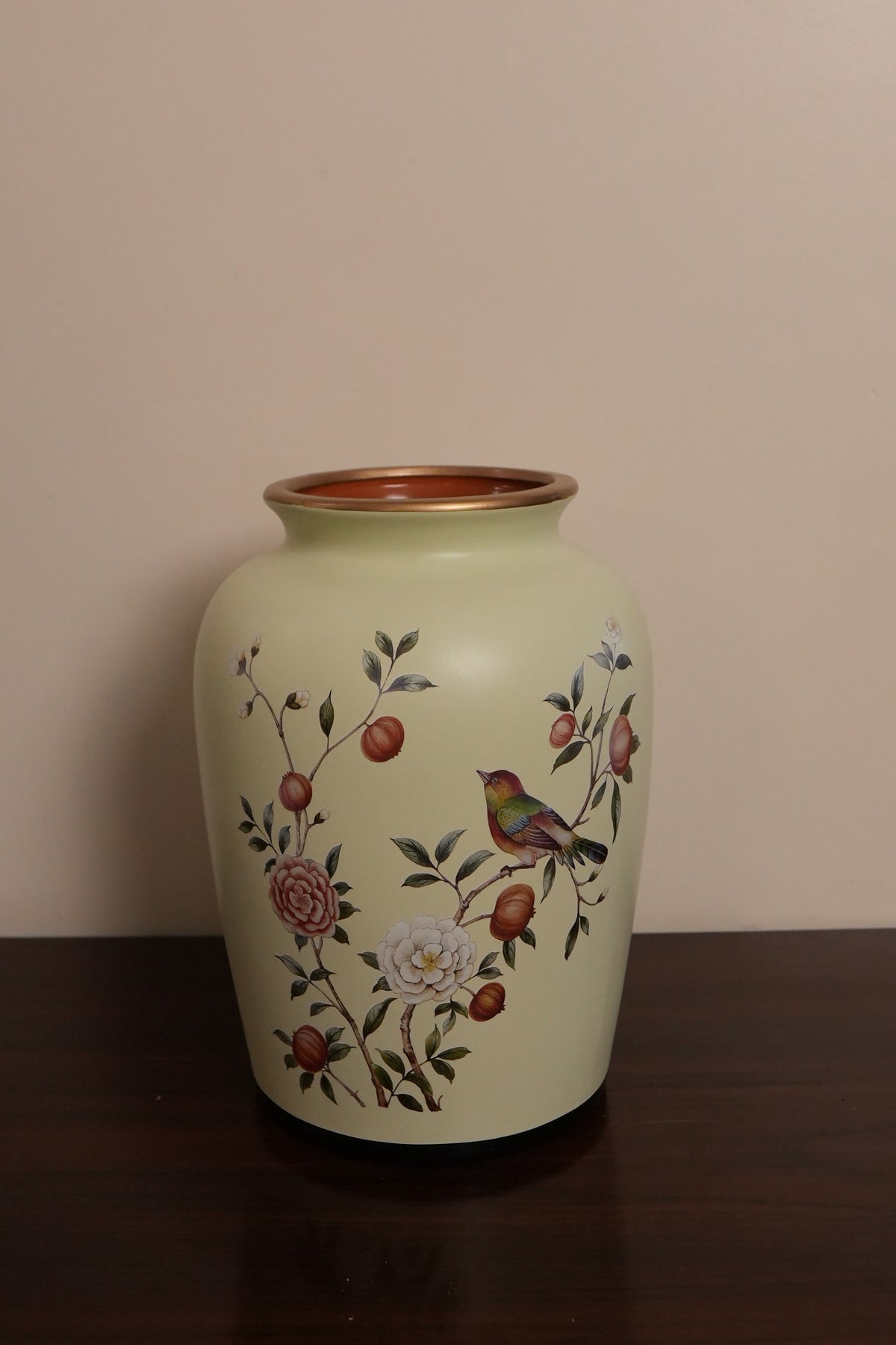 Cream Pomegranate & Bird Rounded Ceramic Vase