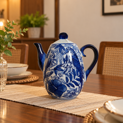 Blue Bird & Leaf Ceramic Wall Teapot
