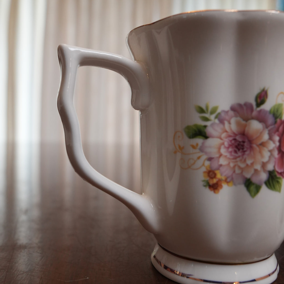 Rose Bouquet Gold Rim Ceramic Mug (Set of 2)