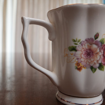 Rose Bouquet Gold Rim Ceramic Mug (Set of 2)