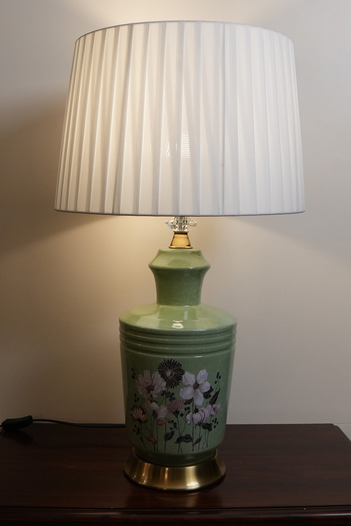 Sage Green Blossom Ceramic Table Lamp with Gold Base