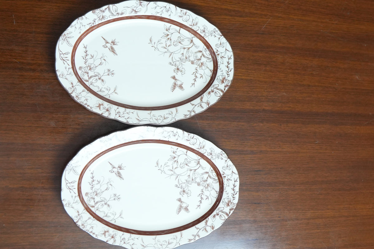 Cinnamon Songbird Ceramic Oval Serving Platter Set of 2
