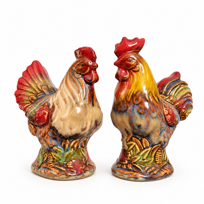 Glazed Rooster Ceramic Figurine (Set of 2)