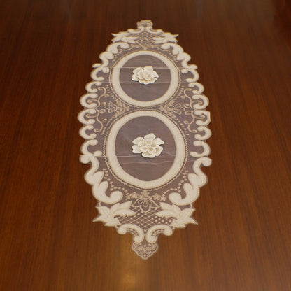 Champagne 3D Flower Oval Sheer Table Runner (Small)