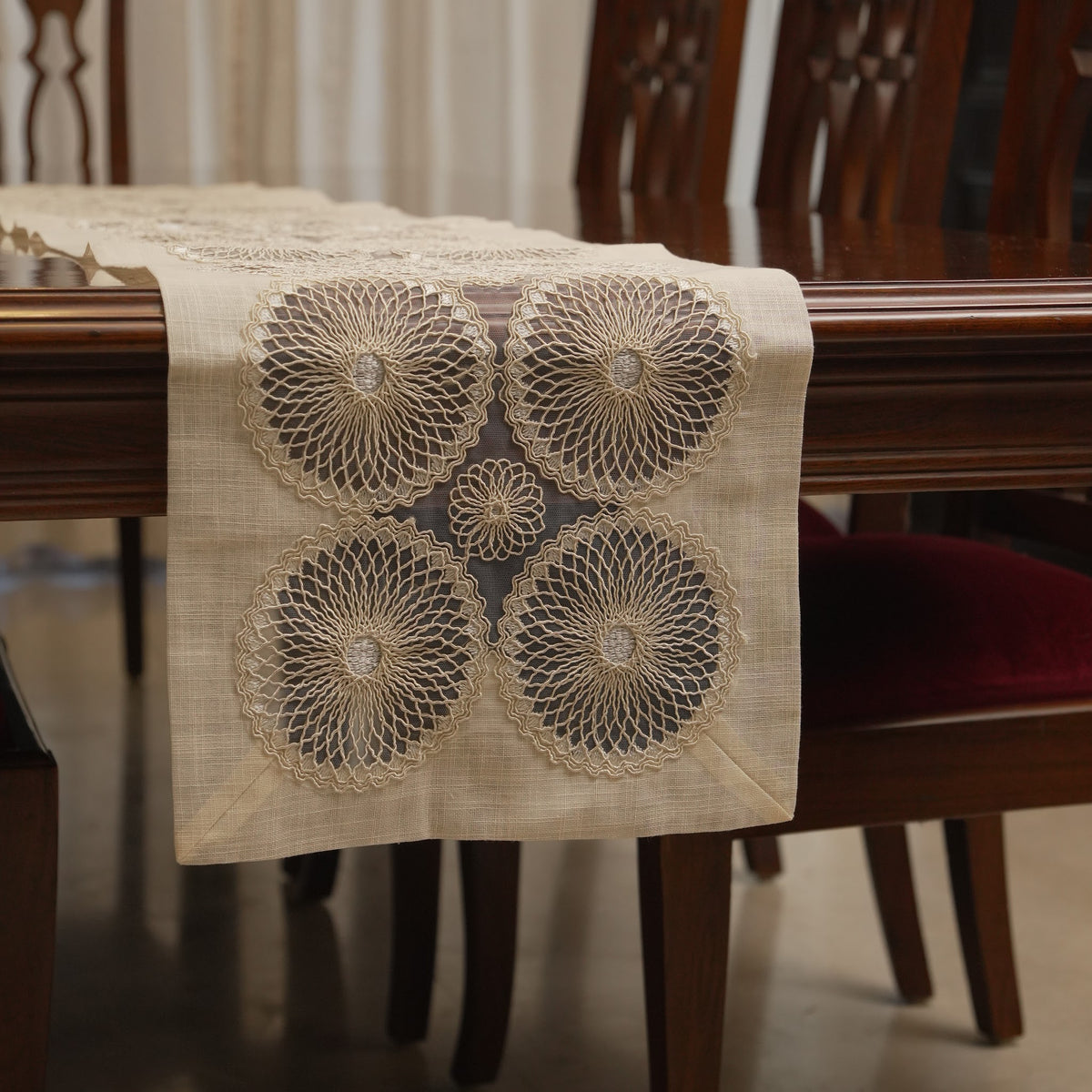 Runner draped over the end of the dining table