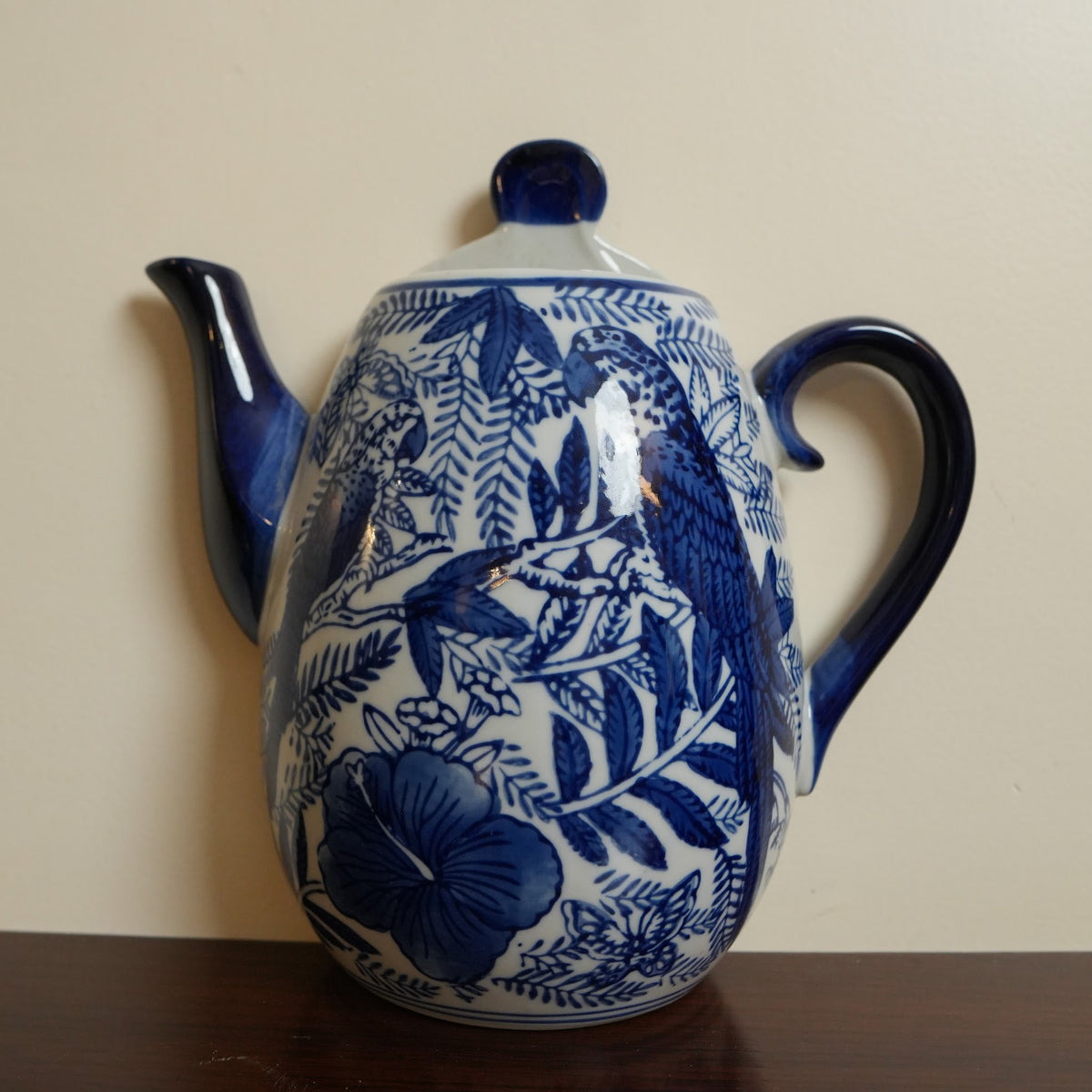 Blue Bird & Leaf Ceramic Wall Teapot