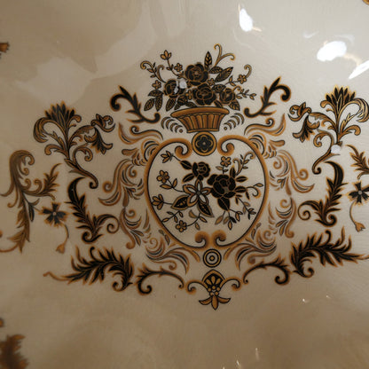 Ivory Baroque Ceramic Fluted Centerpiece Bowl with Gold Pedestal