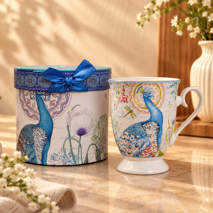 Peacock Garden Ceramic Mug with Round Gift Box