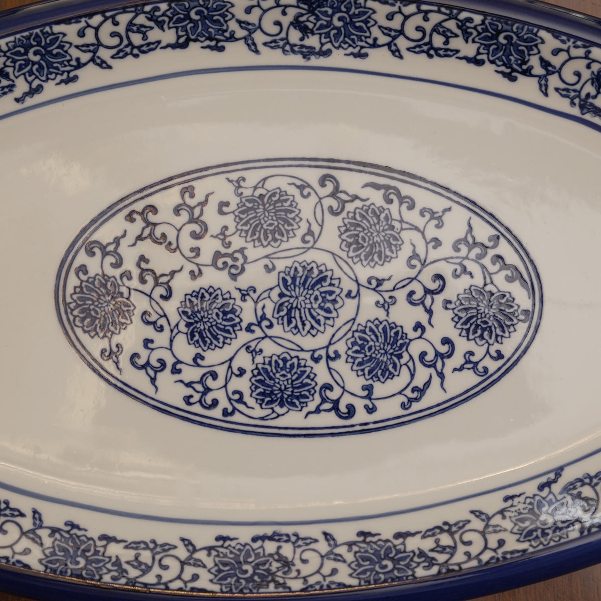Blue Floral Ceramic Serveware - Oval Serving Platter (Large) | Set of 2