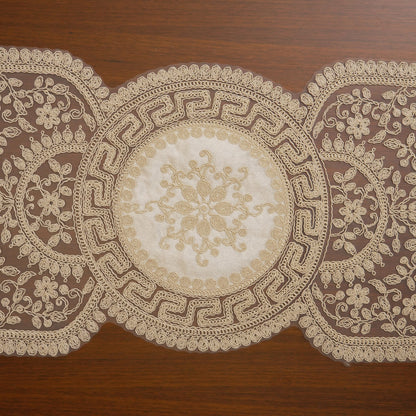 Ivory Greek Key Medallion Lace Table Runner (Small)