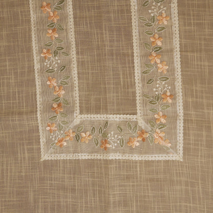 Top view of the embroidered peach floral centre panel