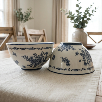 Indigo Rose Ceramic Rice Bowl Set of 4