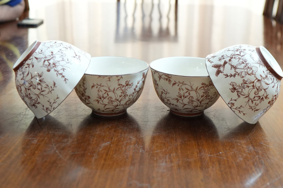 Cinnamon Songbird Ceramic Rice Bowl Set of 4