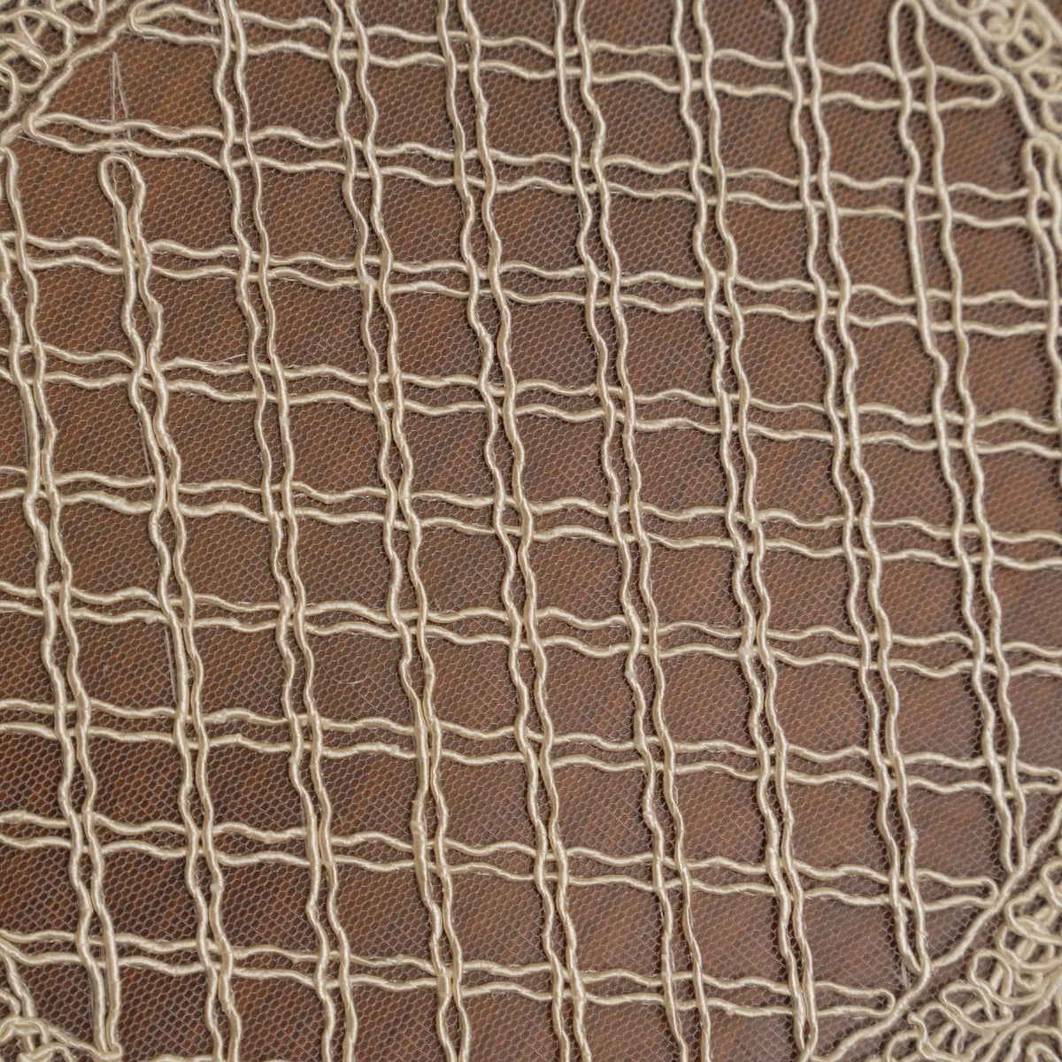 Beige Grid Petal Crochet Lace Round Table Mat (Set of 2)