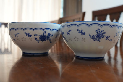 Blue Sprig Scalloped Ceramic Serving Bowl Set of 2
