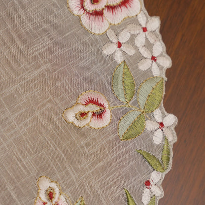 Red Rose & White Blossom Embroidered Sheer Round Table Mat (Set of 2)