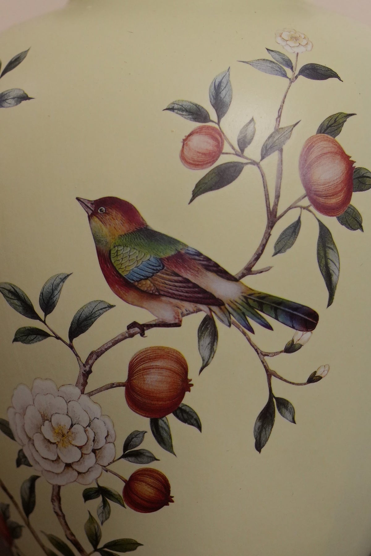 Cream Pomegranate & Bird Flared-Neck Ceramic Vase