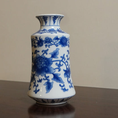 Blue Peony Ceramic Bottle Vase