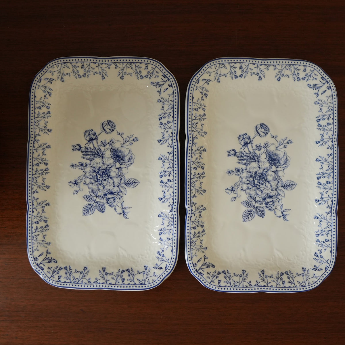 Delft Rose Ceramic Rectangular Platter (Set of 2)