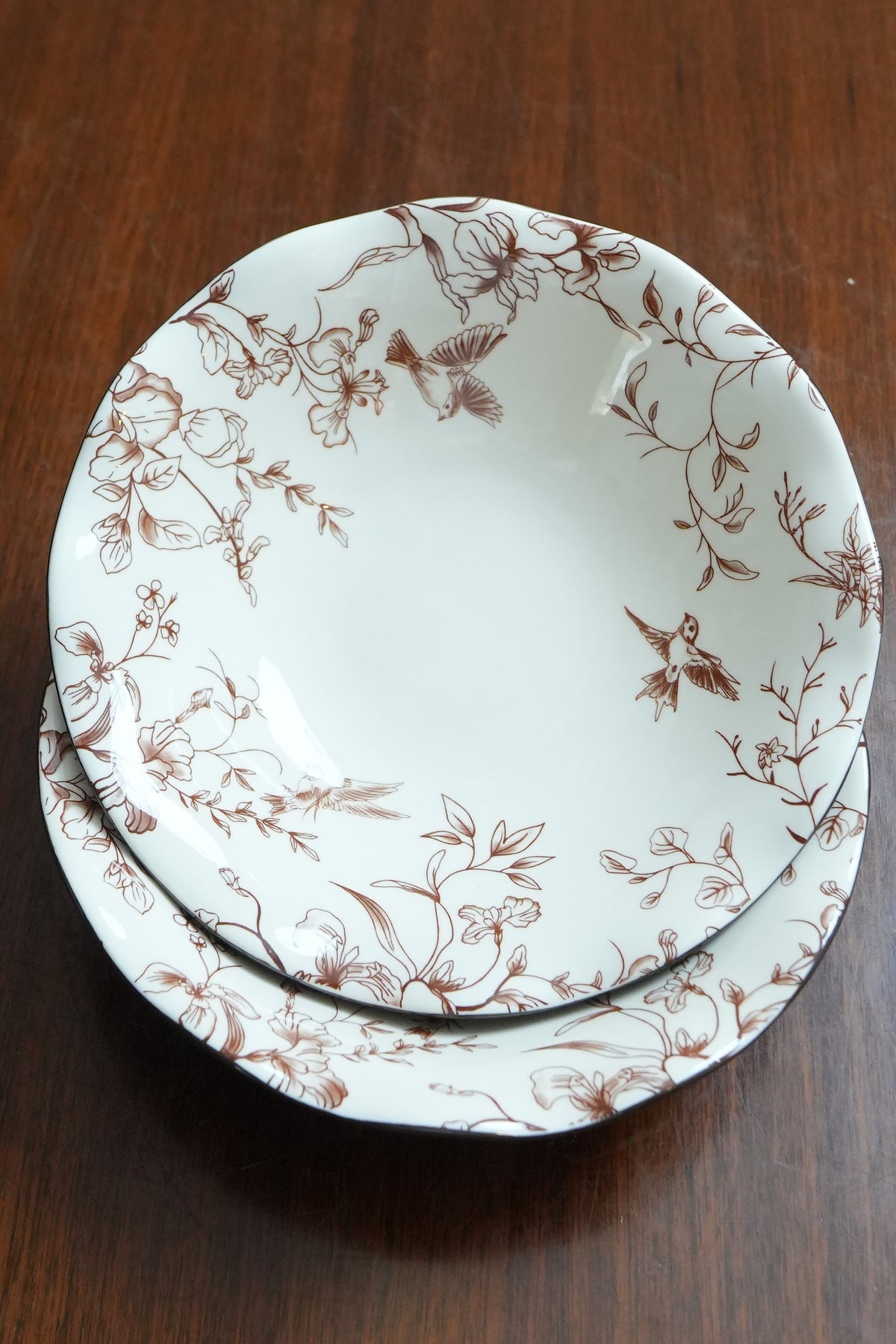 Cinnamon Songbird Ceramic Round Serving Platter Set of 2