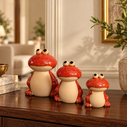 Red & Cream Frog Family Ceramic Figurine (Set of 3)