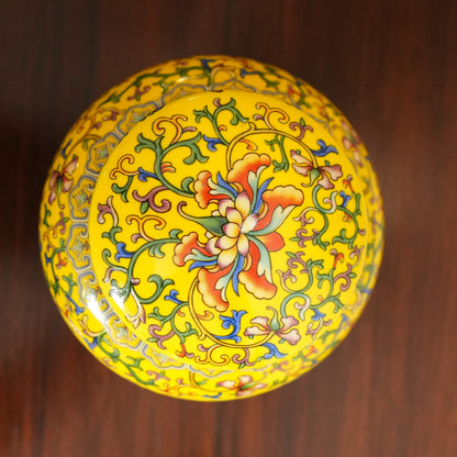 Imperial Yellow Enamel Lotus Ceramic Lidded Jar