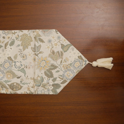 Sage Floral Print Table Runner with Tassels (Long)