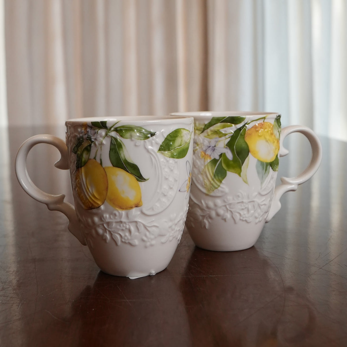 Lemon Blossom Embossed Ceramic Mug (Set of 2)