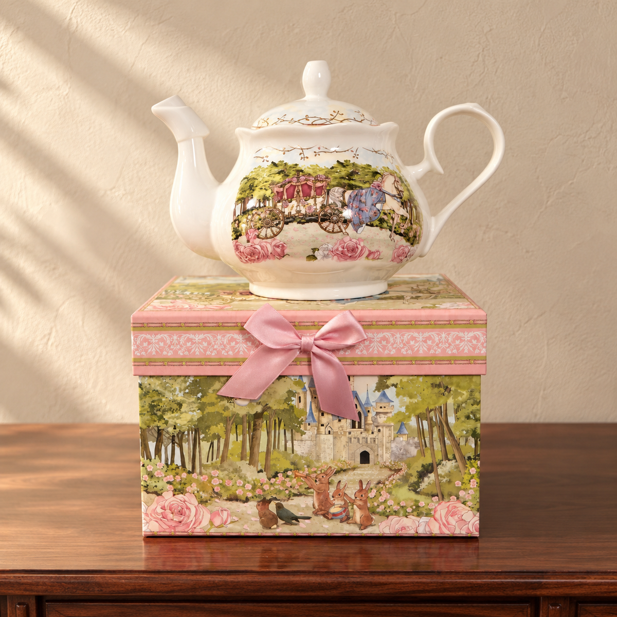 Enchanted Carriage Ceramic Teapot with Gift Box