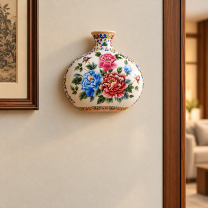 Peony Bouquet Ceramic Round Vase