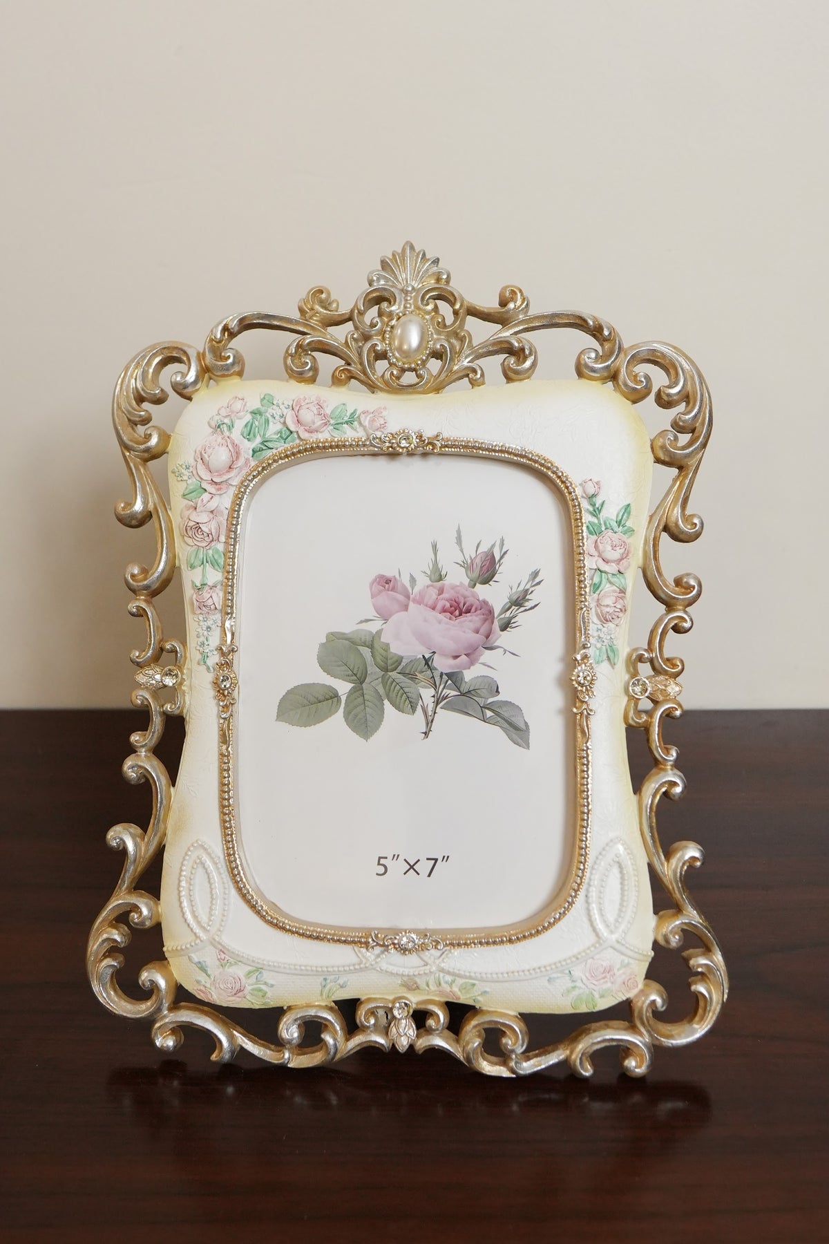 Ivory & Champagne Gold Rose Garland Photo Frame