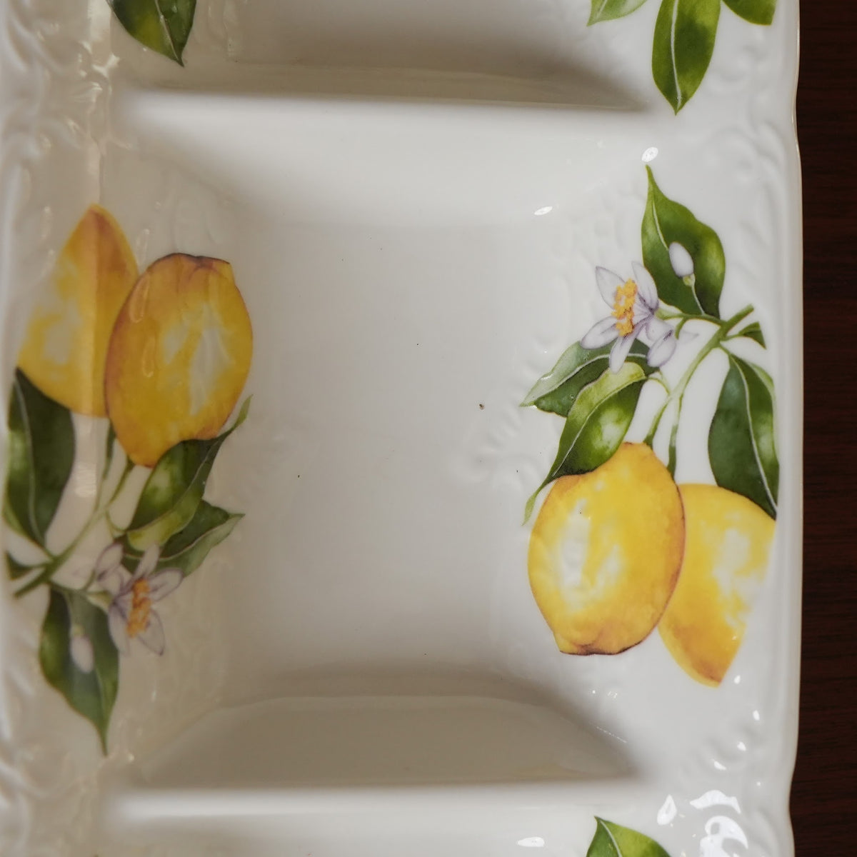 Lemon Blossom Ceramic 3-Compartment Serving Platter