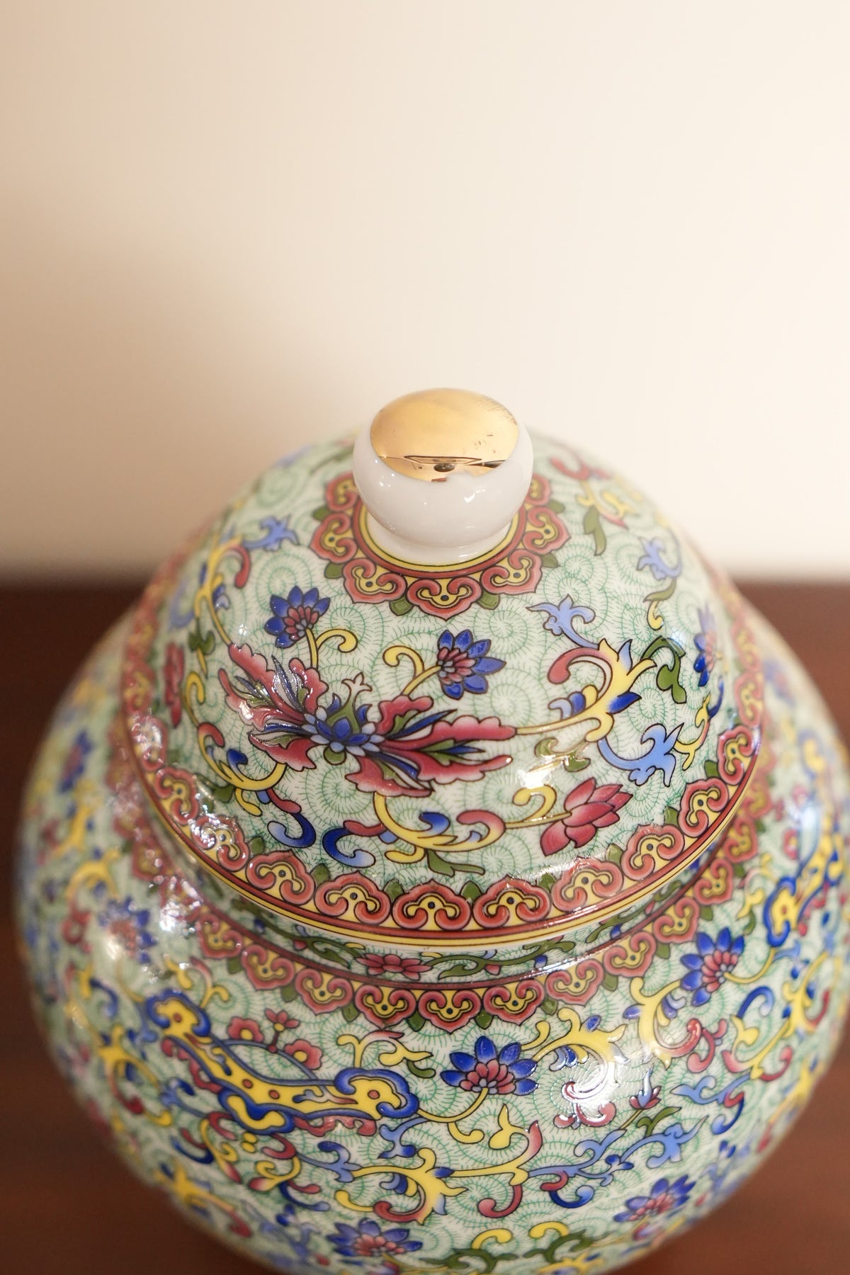 Mint Green Floral Scroll Ceramic Ginger Jar