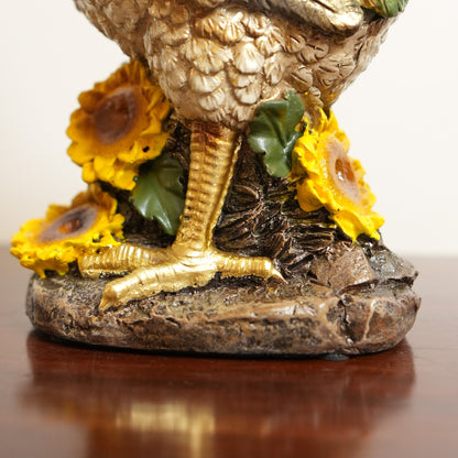 Golden Feather Rooster Figurine with Sunflowers