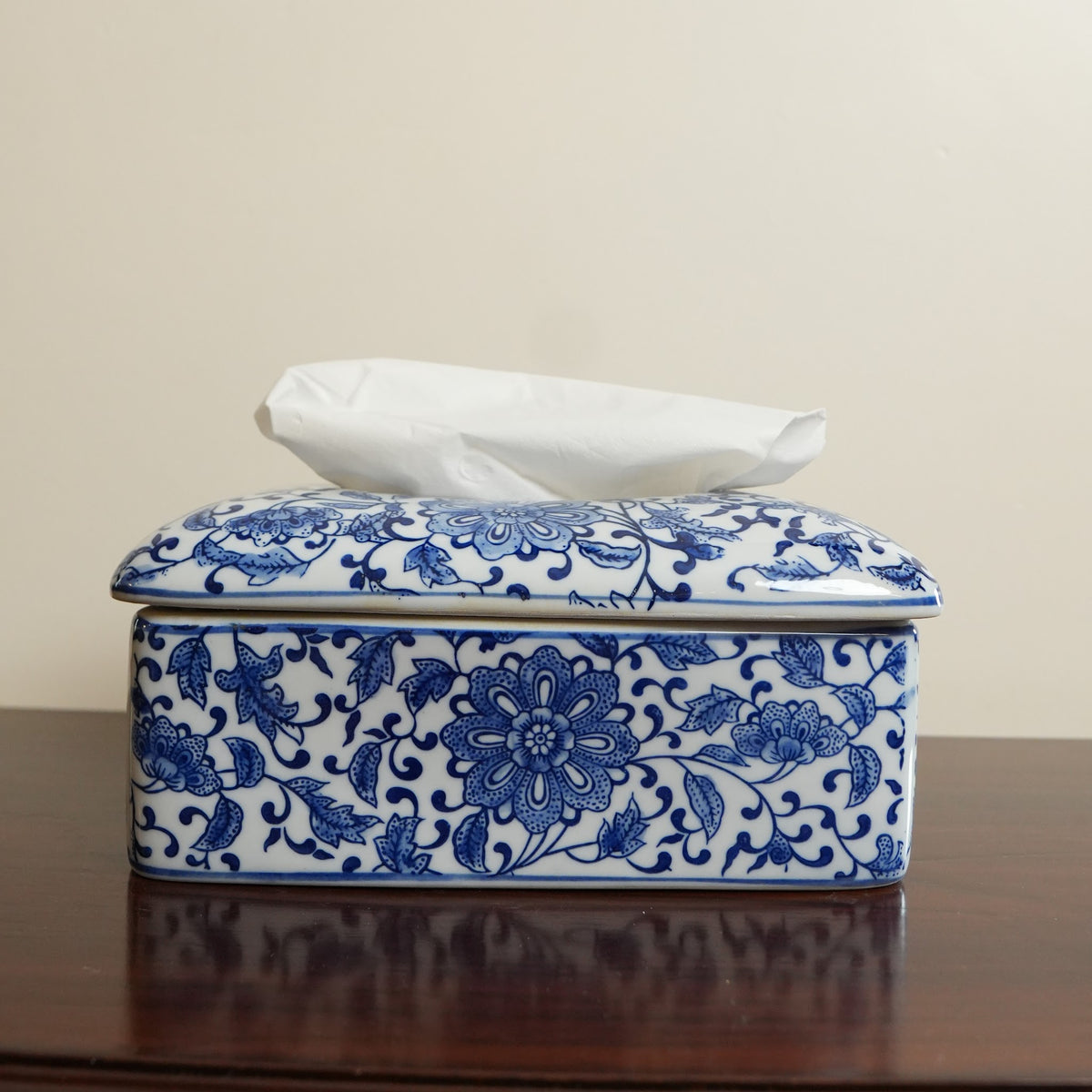 Blue Lotus Scroll Ceramic Tissue Box