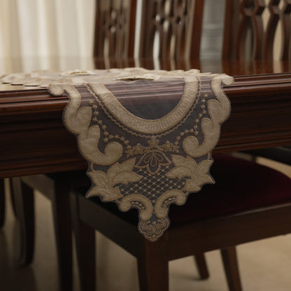 Champagne 3D Flower Oval Sheer Table Runner (Small)