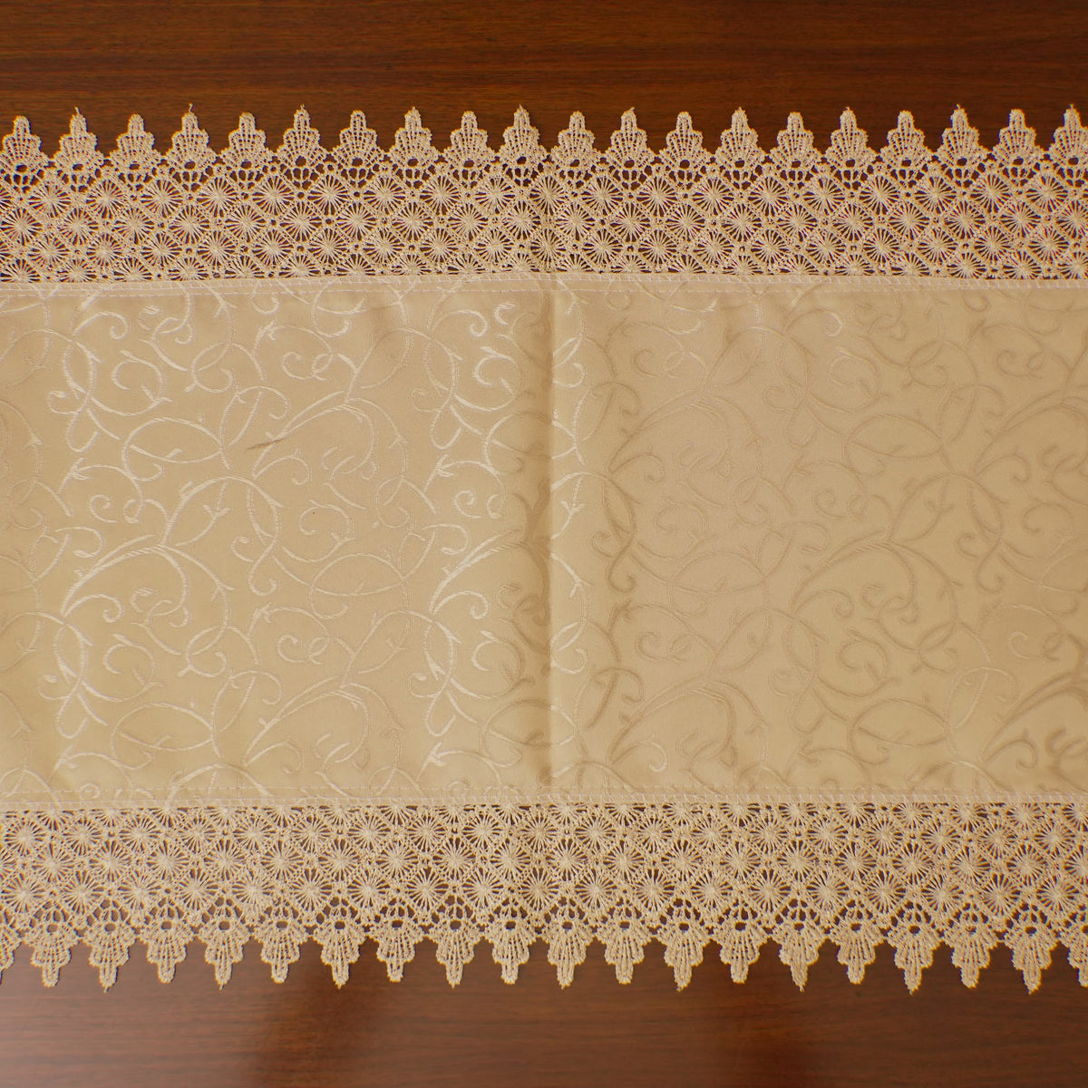 Gold Damask Jacquard Lace Border Table Runner (Long)