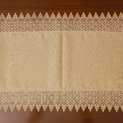 Gold Damask Jacquard Lace Border Table Runner (Long)