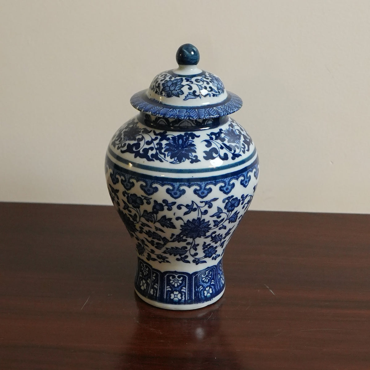 Blue Lotus Scroll Slim Ceramic Ginger Jar