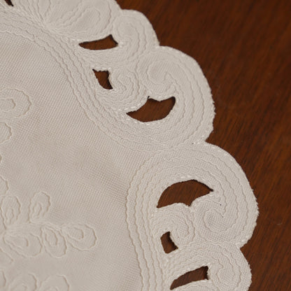 White Cutwork Embroidered Round Table Mat (Set of 2)