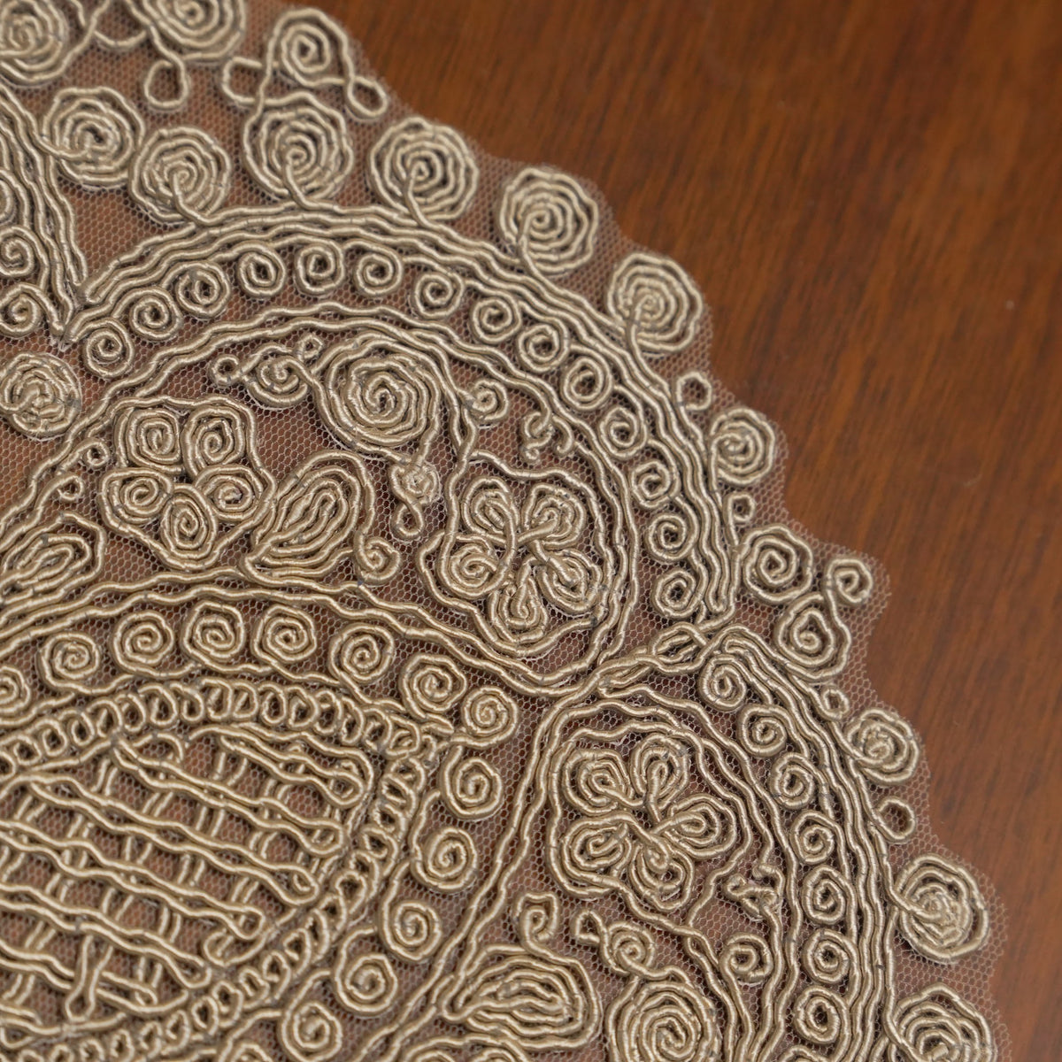 Beige Lattice Spiral Crochet Lace Round Table Mat (Set of 2)