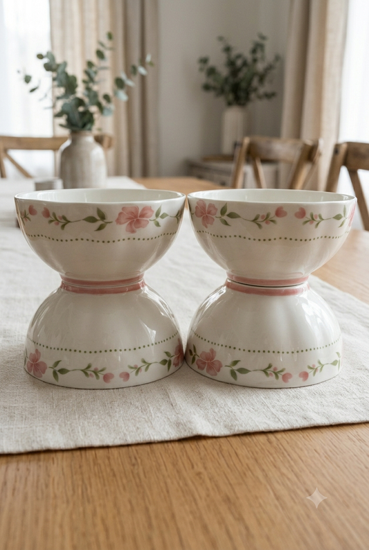 Rose Garland Ceramic Rice Bowl Set of 4