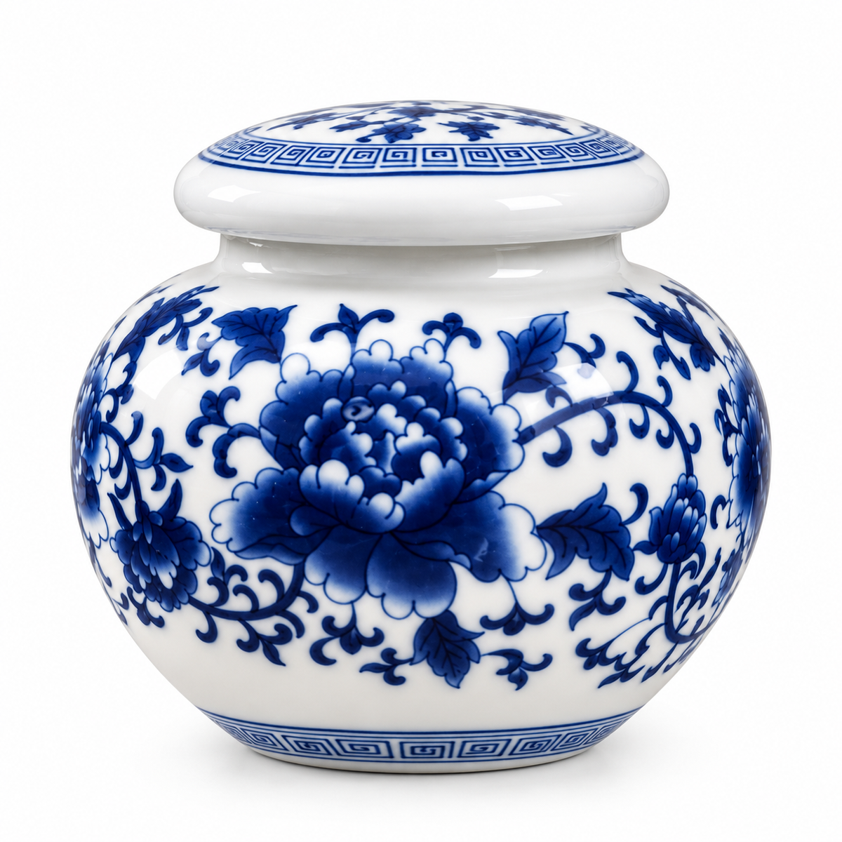 Blue Peony Ceramic Round Lidded Jar (Set of 2)