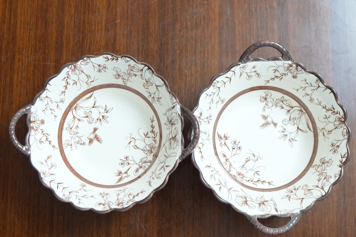 Cinnamon Songbird Ceramic Serving Bowl with Handles Set of 2